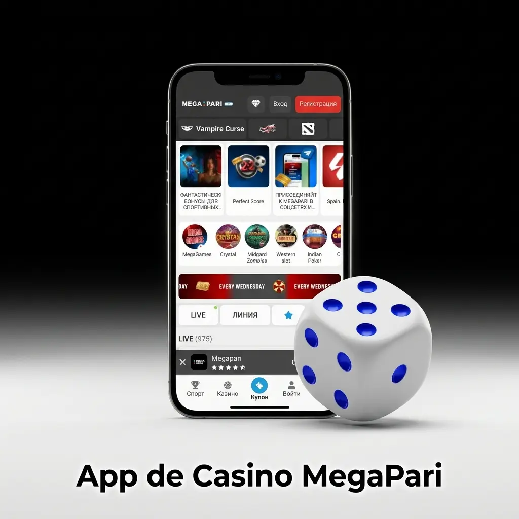 Captura de la app de casino MegaPari con más de 4.000 juegos, tragamonedas, ruleta y mesas en vivo con crupieres
