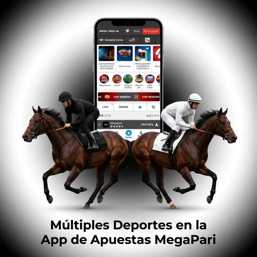 Pantalla de la app MegaPari con múltiples deportes y eSports disponibles para apostar en vivo y prematch
